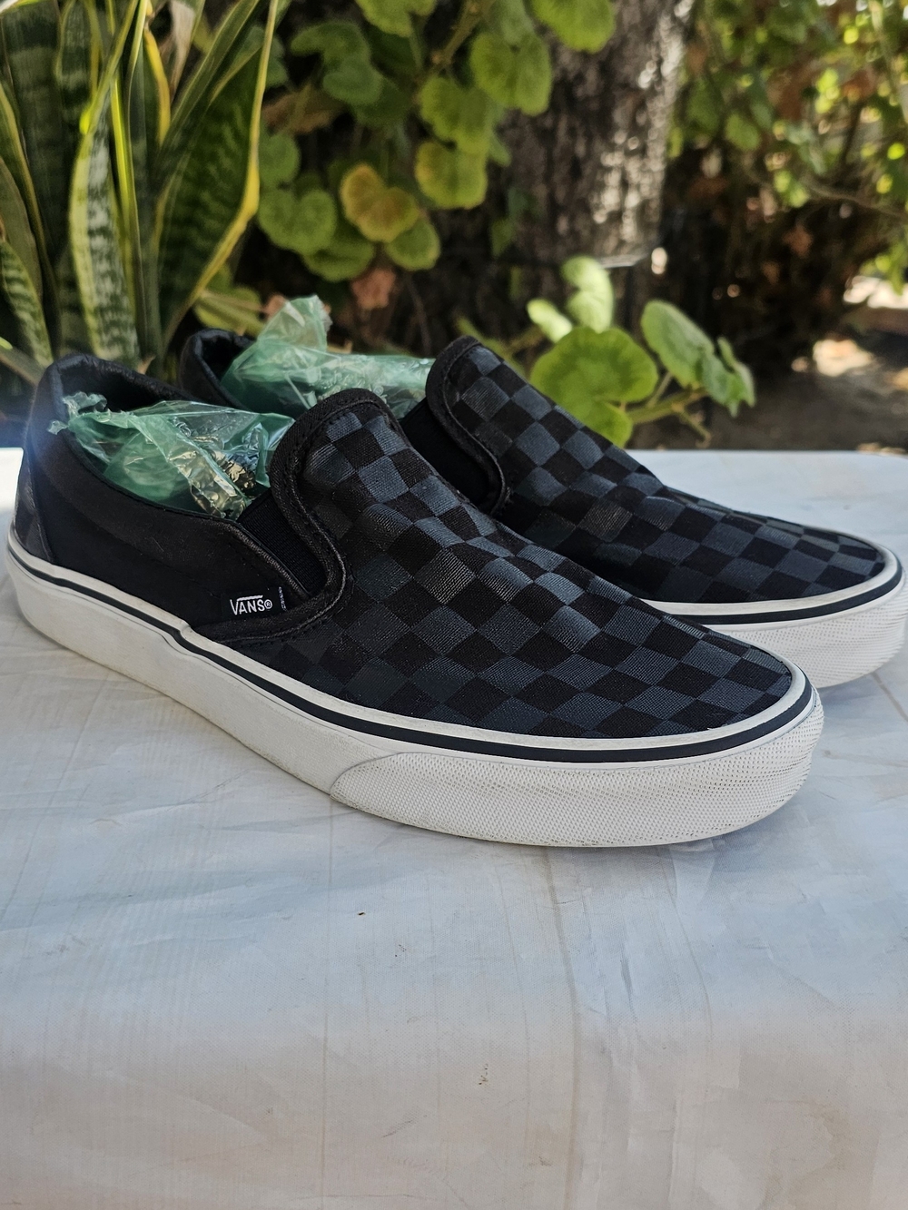 Vans Men’s Classic Slip-On Checkerboard Sneakers in Black
